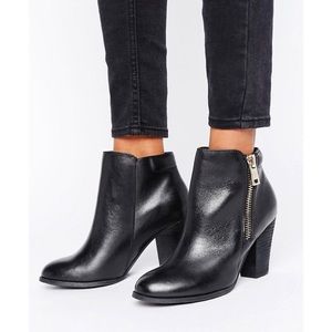 Aldo Side Zip Heel Leather Black Boots
